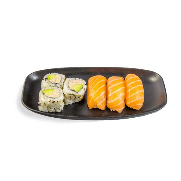 menu enfant avec 3 sushis saumon et 3 california roll au thon