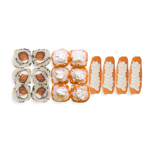 plateau all cheese avec sushis saumon cheese, california rolls saumon cheese, cheese rolls fromage